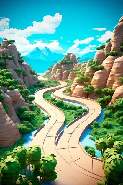 representación en 3D del escenario de la carretera