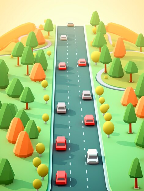 representación en 3D del escenario de la carretera
