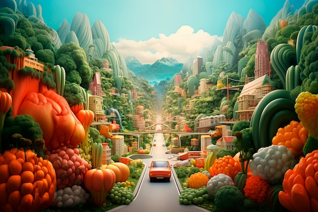 representación en 3D del escenario de la carretera