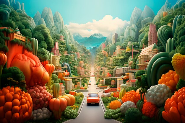 representación en 3D del escenario de la carretera