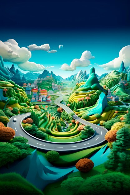 representación en 3D del escenario de la carretera