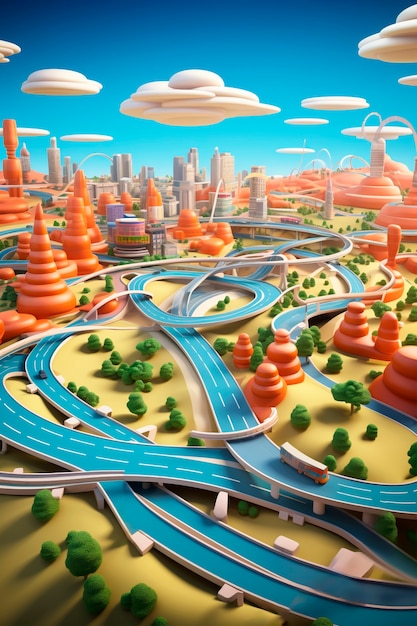 representación en 3D del escenario de la carretera