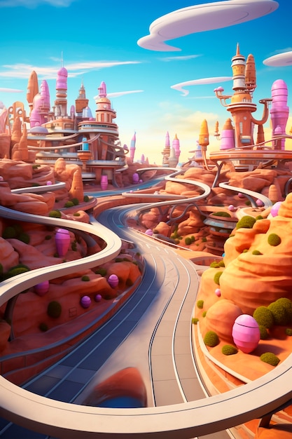 representación en 3D del escenario de la carretera