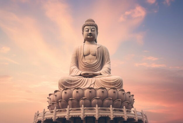 Representación 3D de la estatua de Buda contra el cielo.