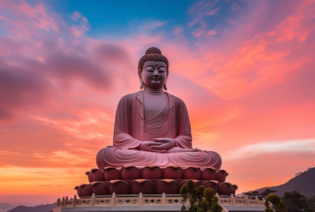 Representación 3D de la estatua de Buda contra el cielo.