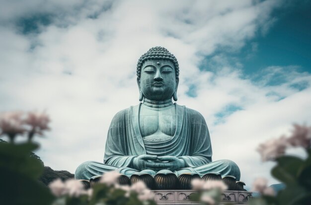 Representación 3D de la estatua de Buda contra el cielo.