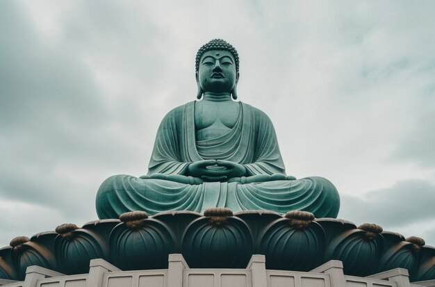 Representación 3D de la estatua de Buda contra el cielo.