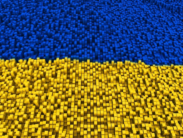 Representación 3D de un fondo de bloques de extrusión en los colores de la bandera de Ucrania