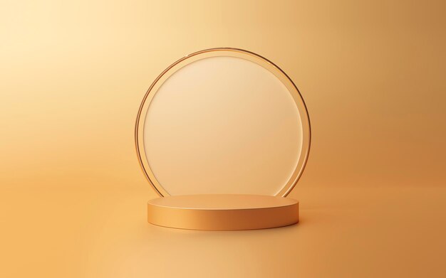 Representación 3D de fondo de pedestal de exhibición de producto mínimo de podio de cilindro de oro