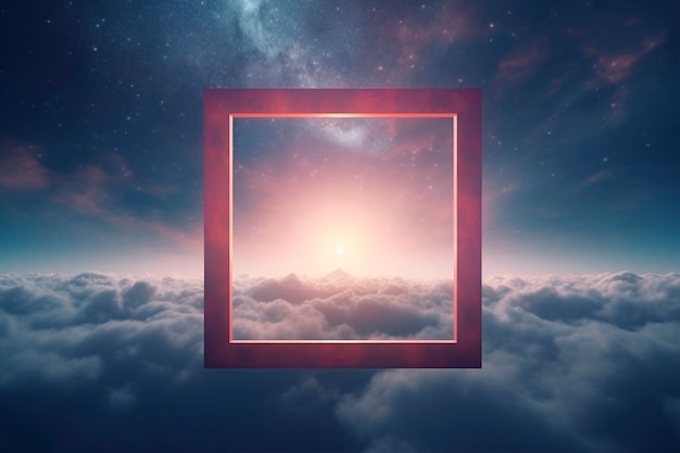 Foto gratuita representación en 3d de la forma cuadrada por encima de las nubes