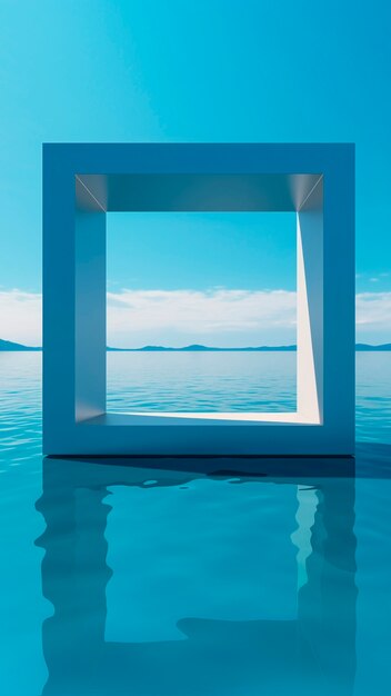 representación en 3D de una forma cuadrada flotando sobre el agua
