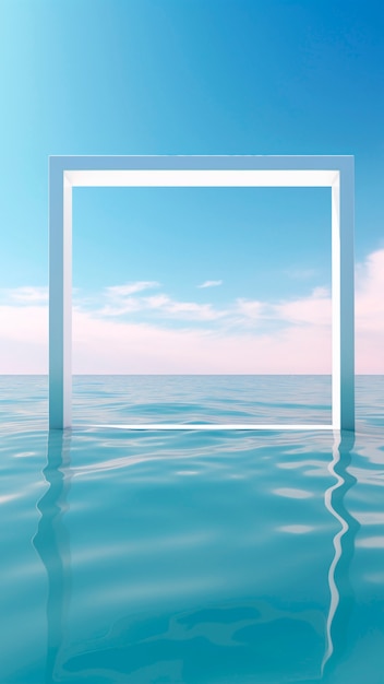Foto gratuita representación en 3d de una forma cuadrada flotando sobre el agua