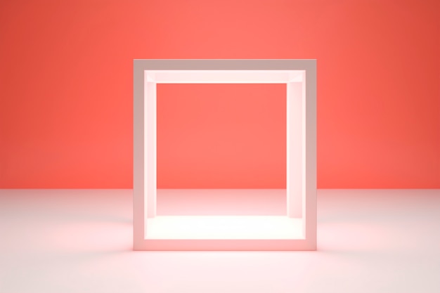 representación en 3D de una forma cuadrada sobre un fondo rojo