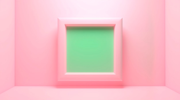 representación en 3D de una forma cuadrada sobre un fondo rosado