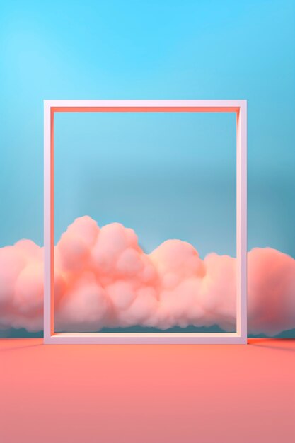 representación en 3D de la forma de un rectángulo con nubes