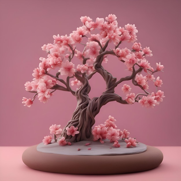 Foto gratuita representación 3d de un hermoso cerezo en flor en un podio