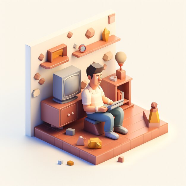 Representación 3D del hombre jugando en línea