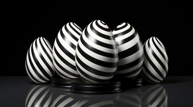 Representación 3D de huevos ópticos en blanco y negro.