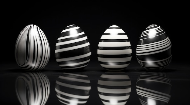 Representación 3D de huevos ópticos en blanco y negro.