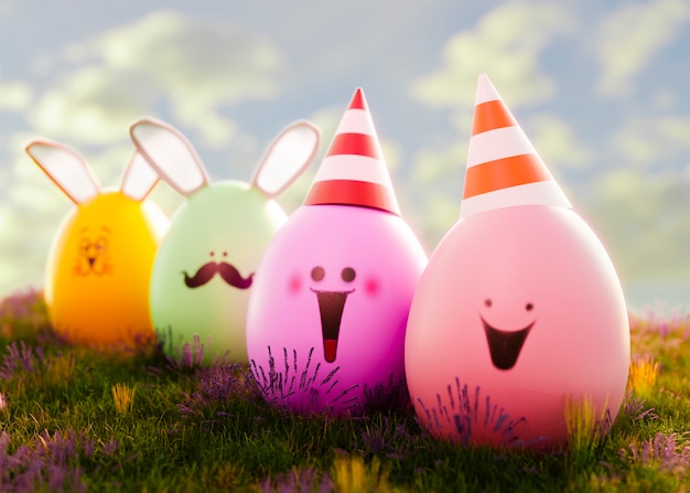 Foto gratuita representación 3d de huevos de pascua