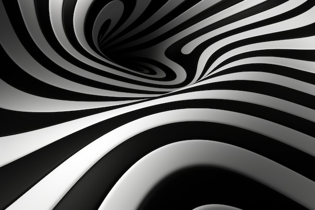 Representación 3D de ilusión óptica en blanco y negro.