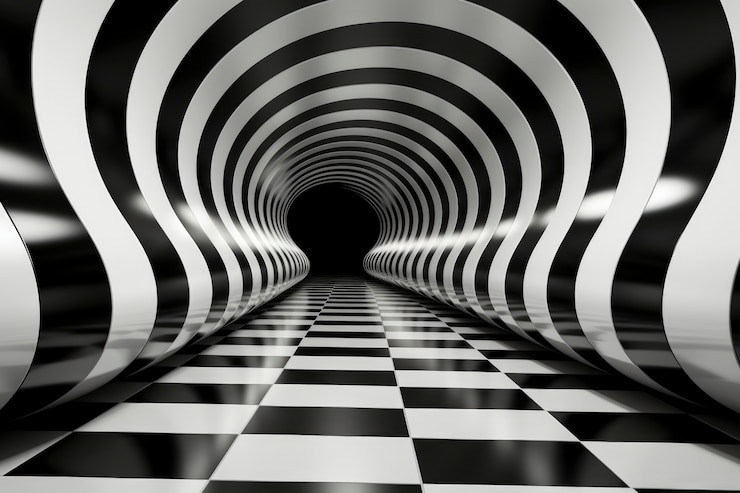 Foto gratuito representación 3d de ilusión óptica en blanco y negro.
