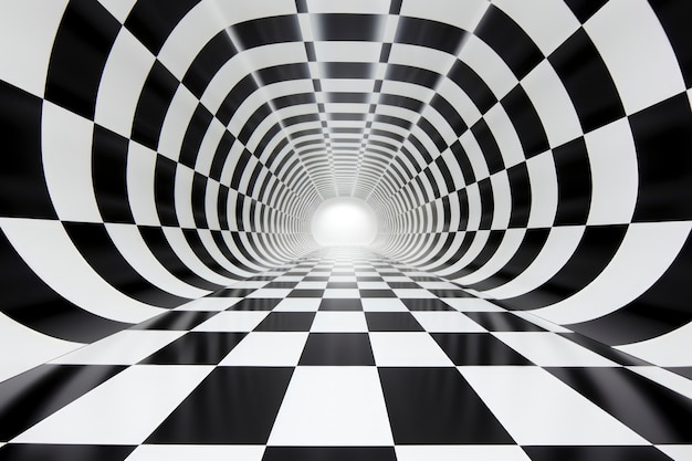 Representación 3D de ilusión óptica en blanco y negro.