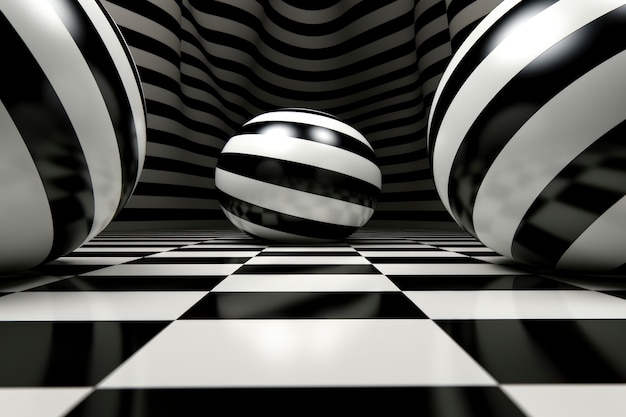 Representación 3D de ilusión óptica en blanco y negro.