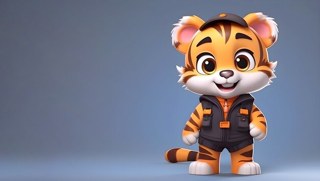 Representación 3D de un joven tigre de dibujos animados