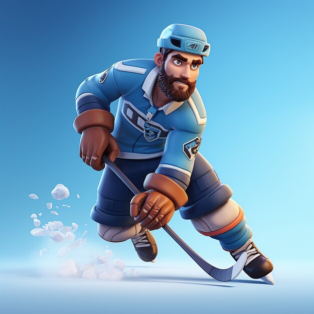 Representación 3D del jugador de hockey sobre hielo.