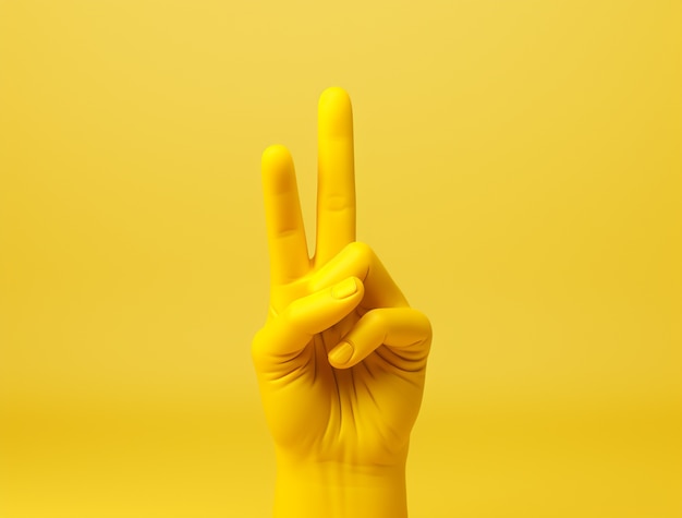 Representación 3D de la mano mostrando la paz.