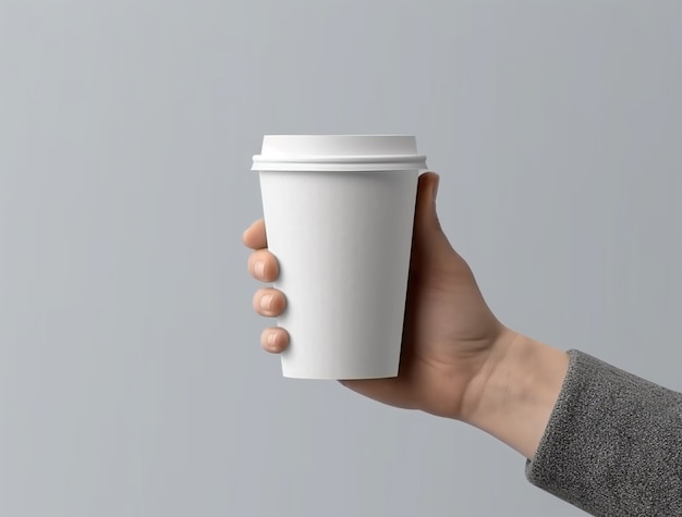 Representación 3D de la mano que sostiene la taza de café