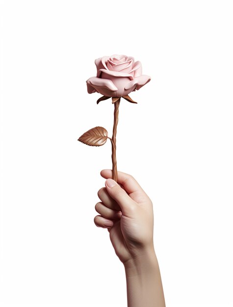 Representación 3D de mano sosteniendo rosa