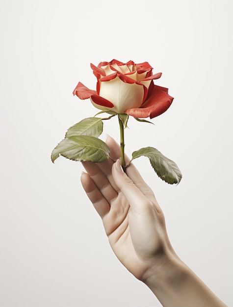 Representación 3D de mano sosteniendo rosa