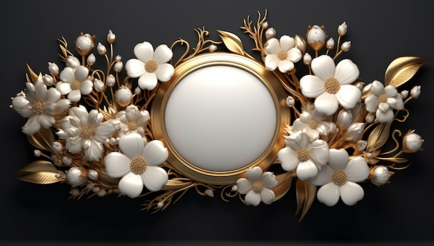 Representación 3D de marco decorado floral