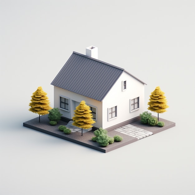 Representación 3D del modelo de casa isométrica.