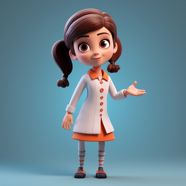 Representación 3D de niña de dibujos animados