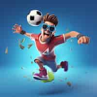 Foto gratuita representación 3d de niño jugando al fútbol