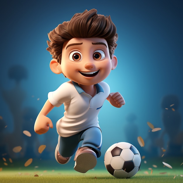 Foto gratuita representación 3d de niño jugando al fútbol