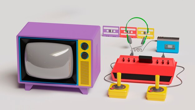 Representación 3d de la nostalgia tecnológica.