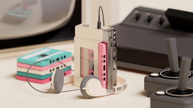 Representación 3d de la nostalgia tecnológica.