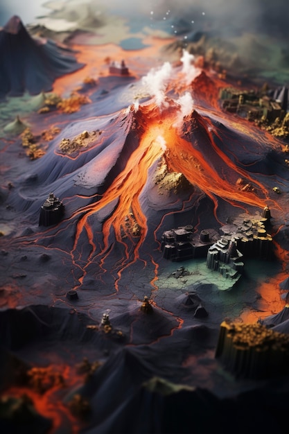 Foto gratuita representación 3d del paisaje de lava.