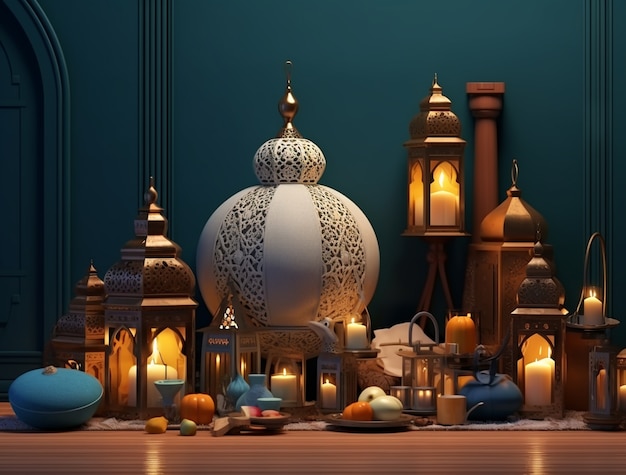 Foto gratuita representación en 3d del palacio árabe para la celebración islámica del ramadán