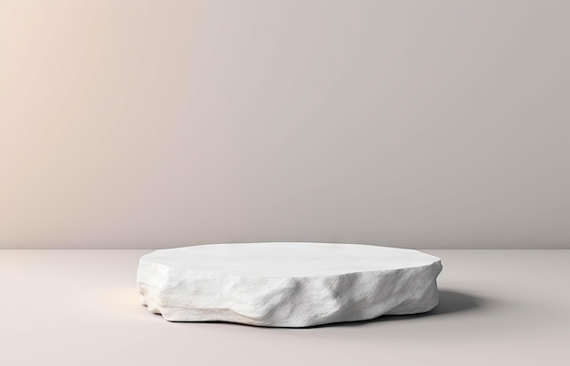 Foto gratuita representación 3d de un pedestal de piedra blanca para productos sobre un fondo de color suave