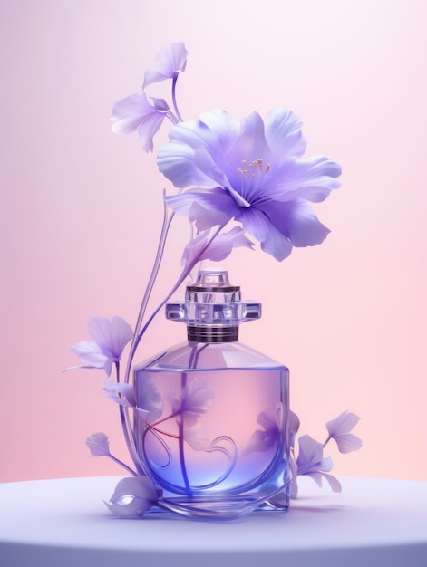 Foto gratuita representación 3d de perfume con flores.