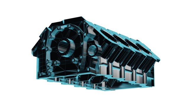 Representación 3D de la pieza del motor de un automóvil de alta tecnología