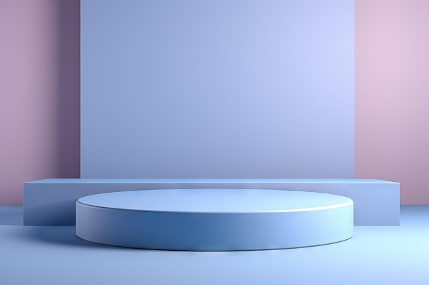 Representación 3D de un podio azul claro sencillo y redondo para la presentación del producto