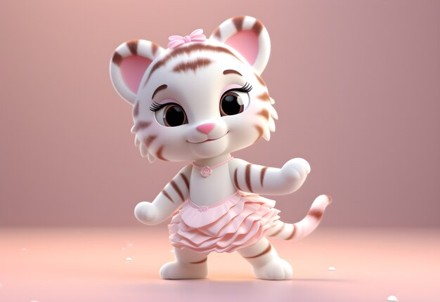 Representación 3D de tigre de dibujos animados como bailarina