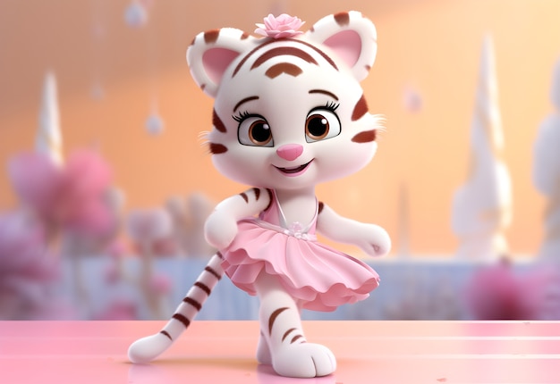 Representación 3D de tigre de dibujos animados como bailarina