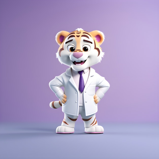 Representación 3D de tigre de dibujos animados como médico